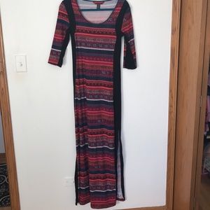 Long sleeve tribal print maxi dress